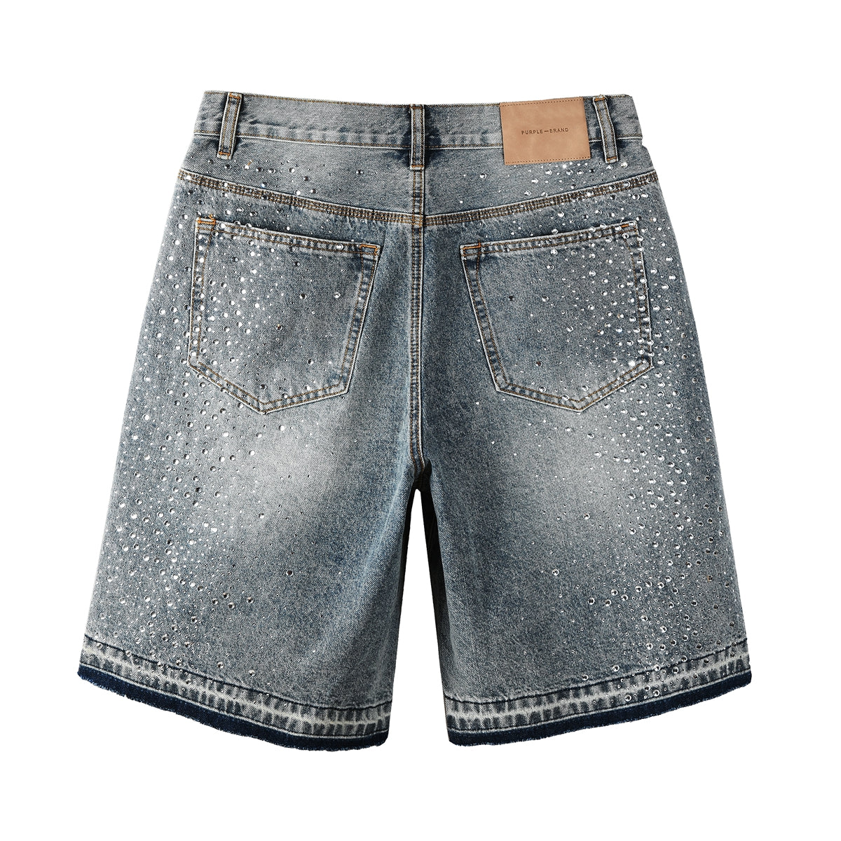 Luxury Hip Hop Denim Shorts with Glittering Rhinestone Embellishments and Vintage Washed Look 5102