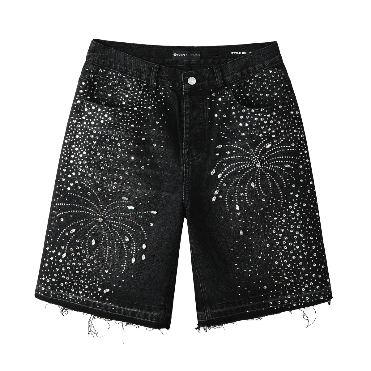 Men’s Black Rhinestone Denim Shorts with Firework Crystal Design 5103
