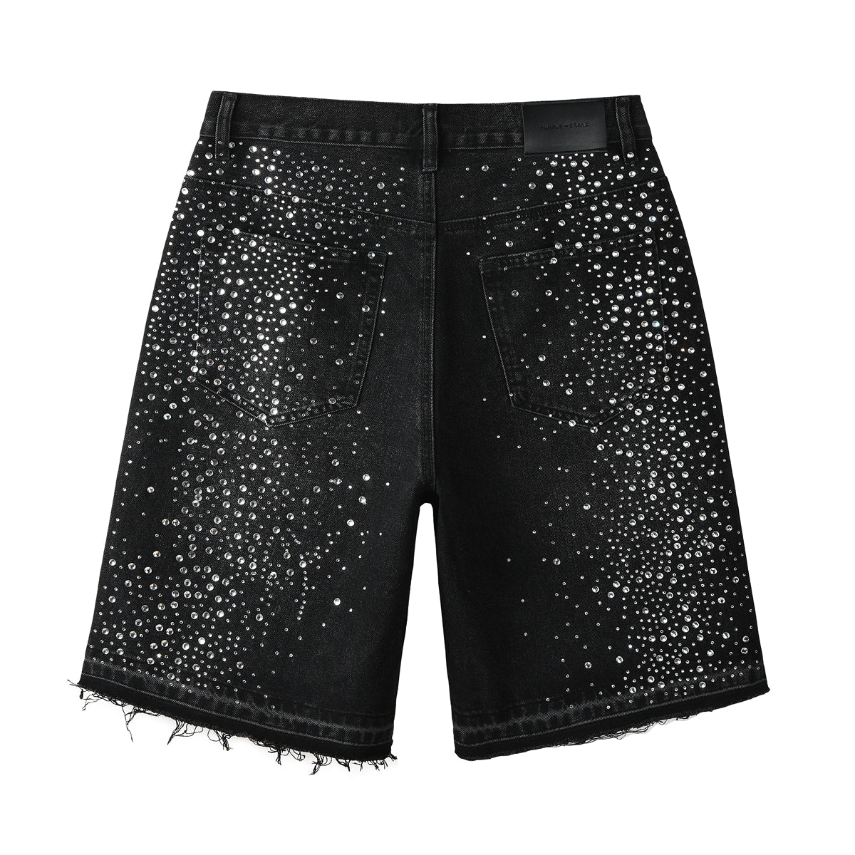Men’s Black Rhinestone Denim Shorts with Firework Crystal Design 5103