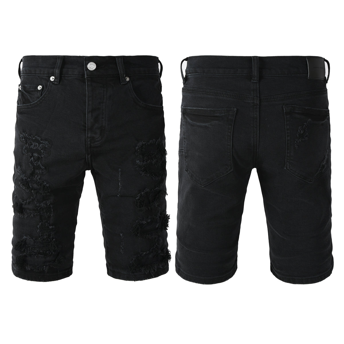 Edgy Distressed Black Denim Shorts with Destroyed Rips for Men’s Summer Fashion 5108