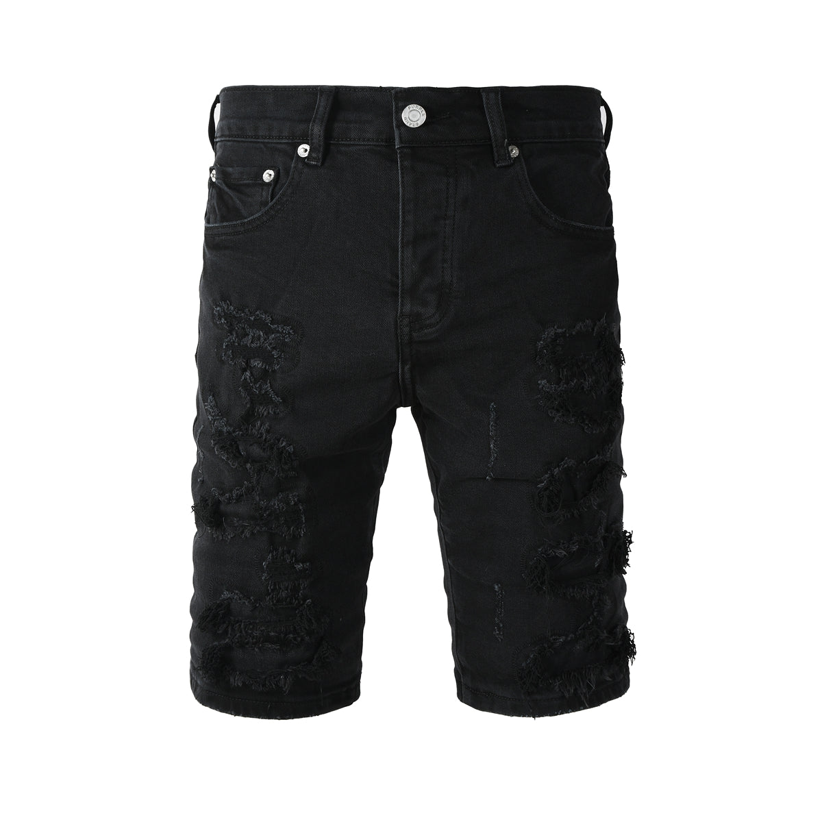 Edgy Distressed Black Denim Shorts with Destroyed Rips for Men’s Summer Fashion 5108