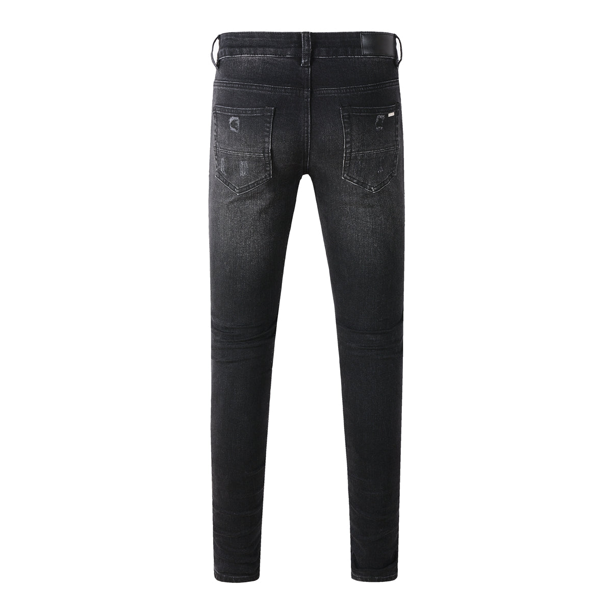 Men's Tight Fit Black Jeans with Paisley Patches and Distressed Details 669