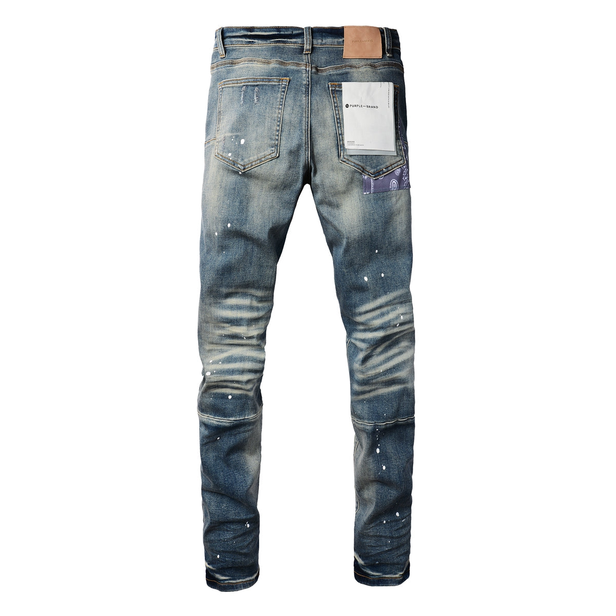 Men Streetwear Jeans Distressed Blue Patch Paint Skinny Fit 9025