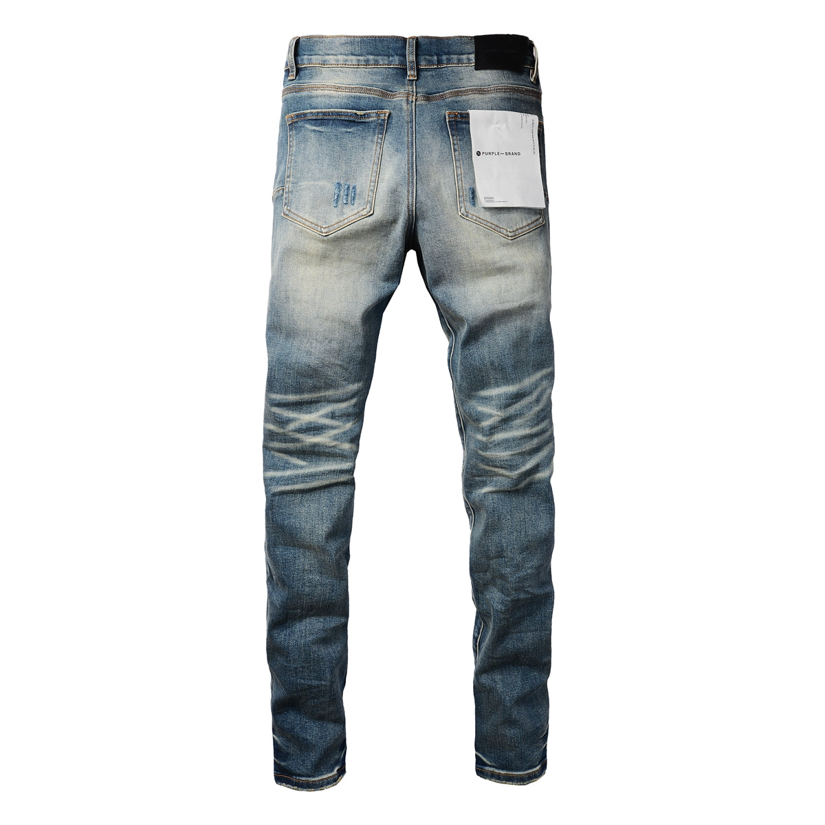 Men’s Faded Light Blue Skinny Jeans with Distressed Wash and Whisker Detailing Vintage Denim Pants 9055