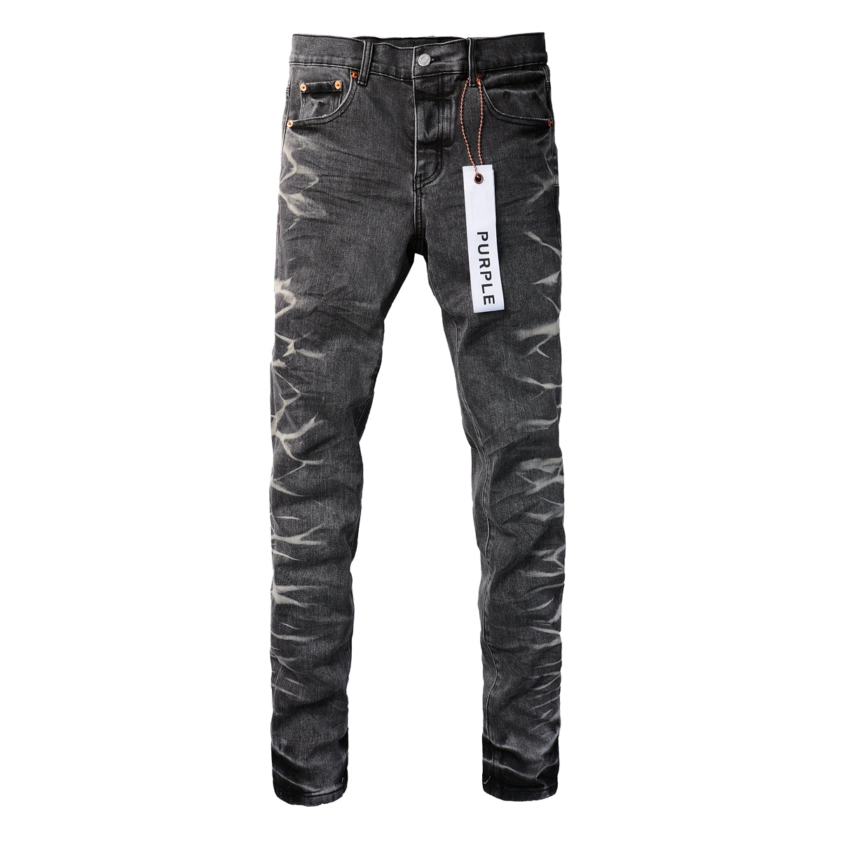Mens Grey Slim Fit Washed Denim Jeans Unique Bleach Effect Streetwear Casual Pants 9056