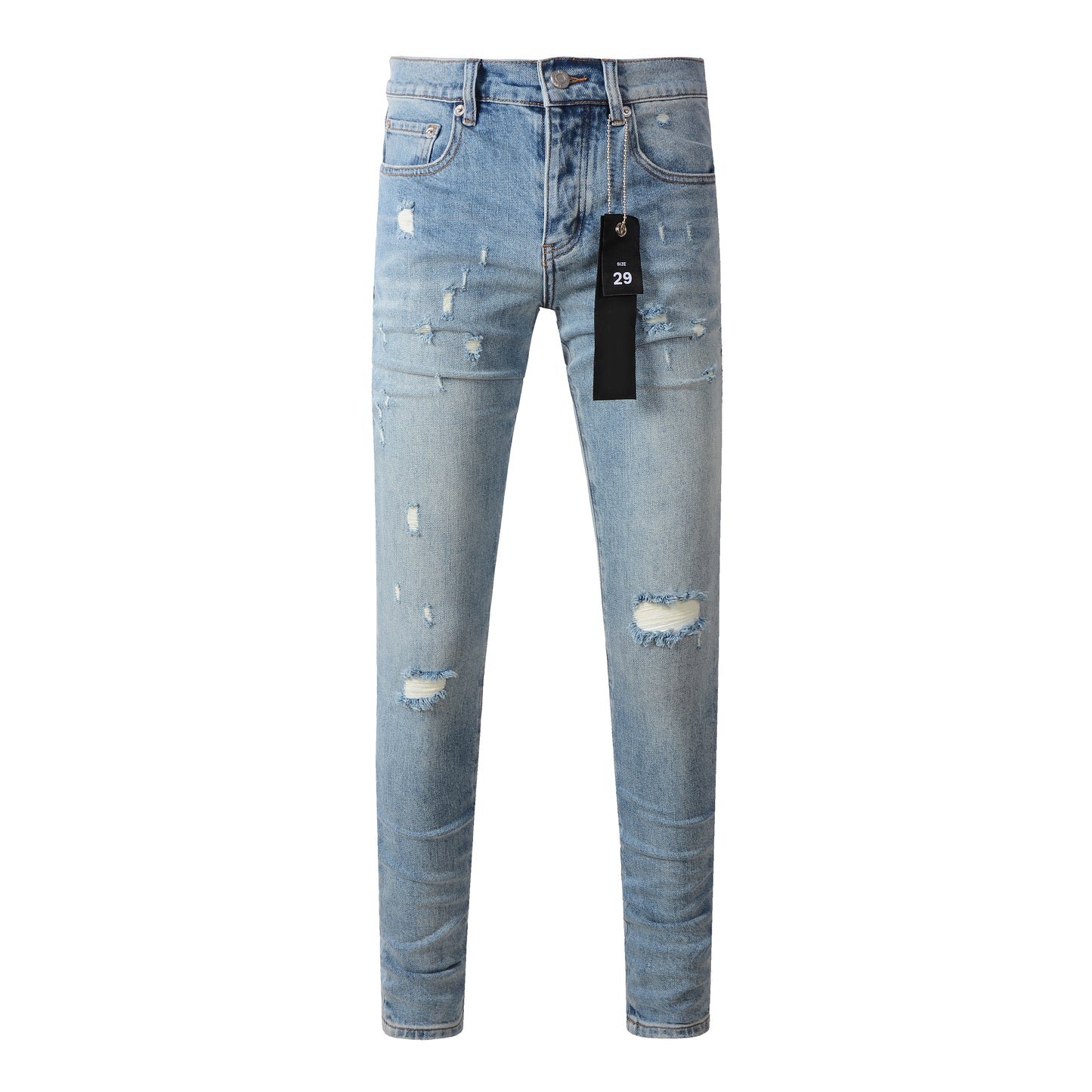 Fashionable Blue Ripped Jeans 9075 Featuring Distressed Design