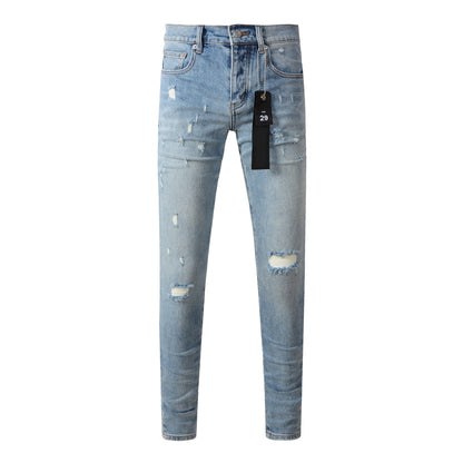 Fashionable Blue Ripped Jeans 9075 Featuring Distressed Design