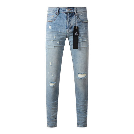 Fashionable Blue Ripped Jeans 9075 Featuring Distressed Design