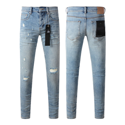 Fashionable Blue Ripped Jeans 9075 Featuring Distressed Design