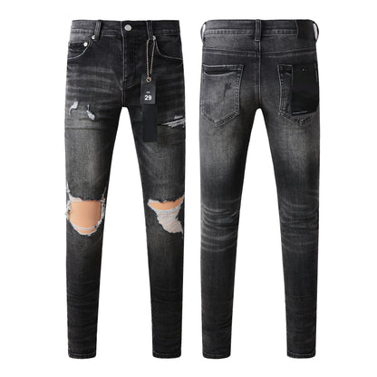 Black Distressed Jeans 9079 Long Pants with Stylish Rips and Tears
