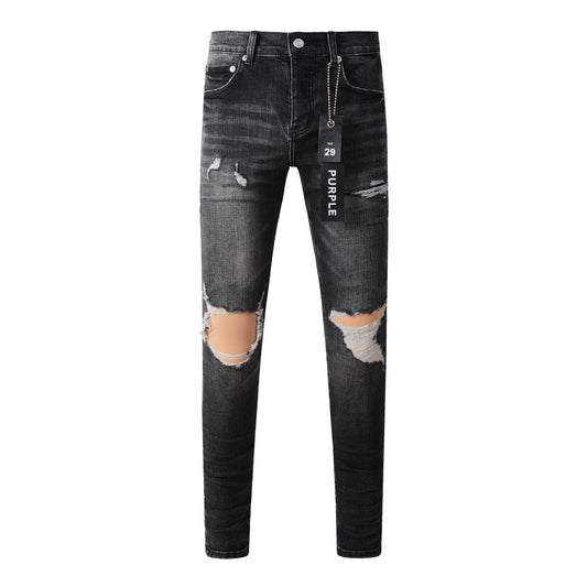 Black Distressed Jeans 9079 Long Pants with Stylish Rips and Tears