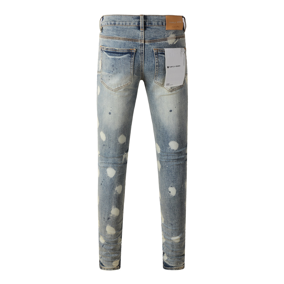 Men Streetwear Jeans Distressed Light Blue Paint Dot Ripped Skinny 9092