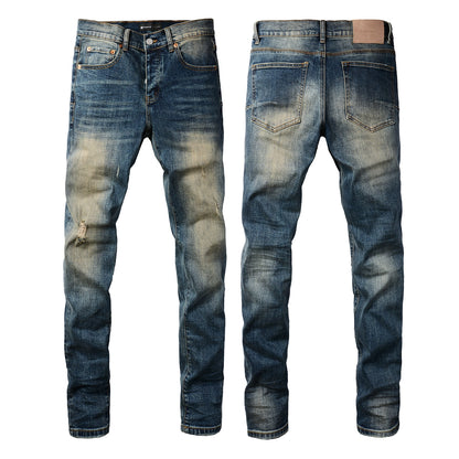 Men Classic Streetwear Jeans Light Washed Distressed Skinny Fit 9097