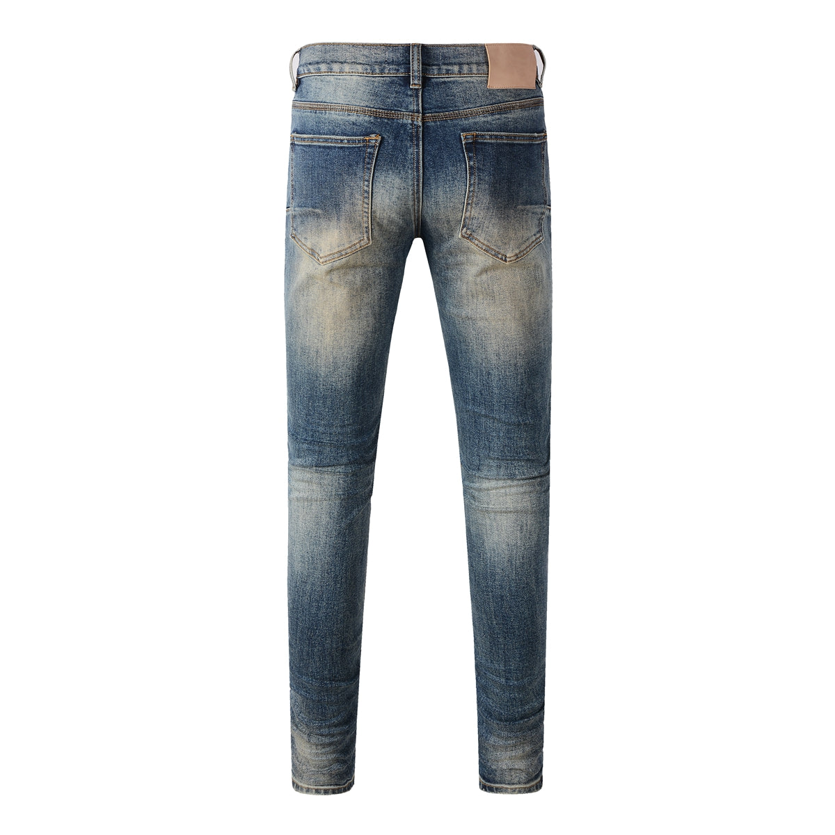 Men Classic Streetwear Jeans Light Washed Distressed Skinny Fit 9097