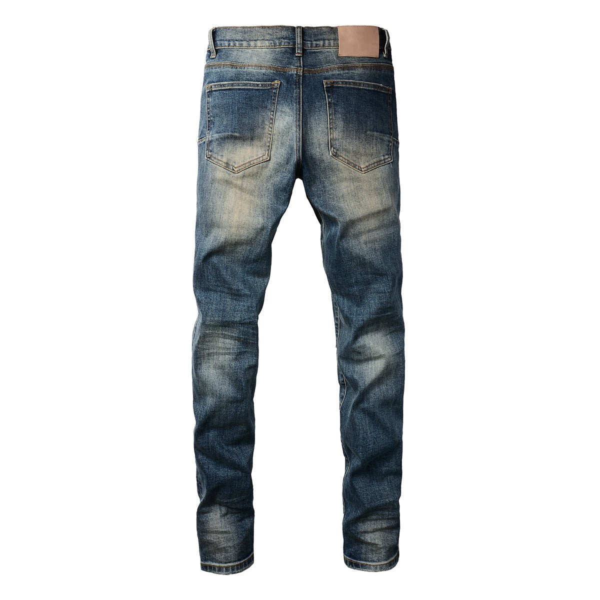 Men Classic Streetwear Jeans Light Washed Distressed Skinny Fit 9097