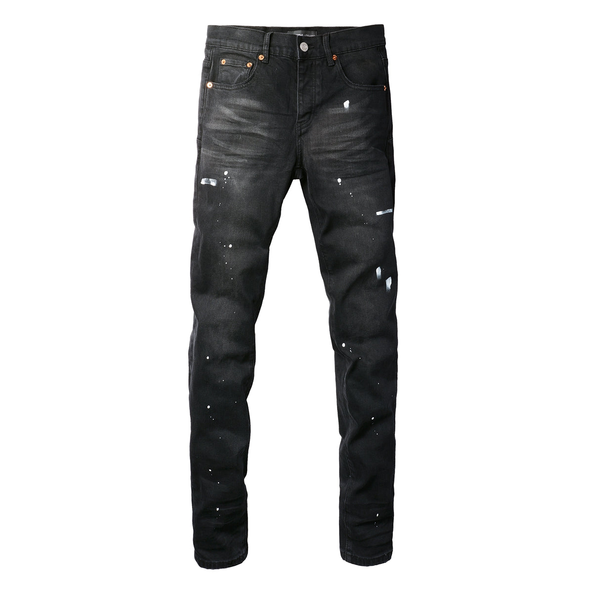Men’s Black Skinny Jeans with White Paint Splatter Detailing Streetwear Stretch Denim Pants 9098