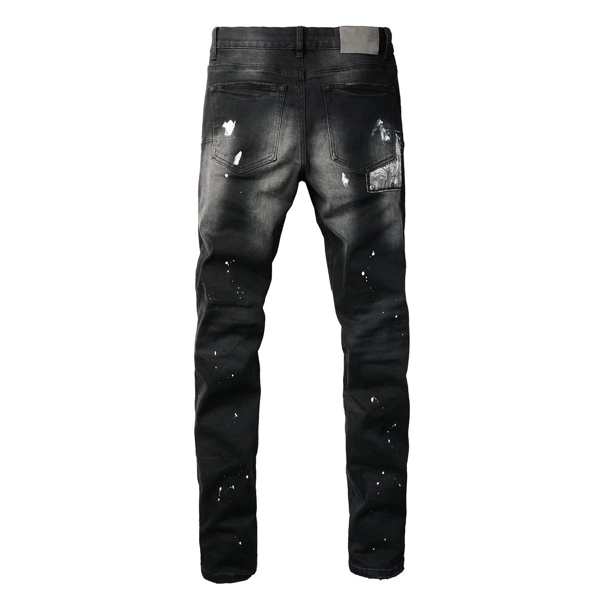 Men Streetwear Jeans Distressed Black Paint Splash Patch Ripped Skinny 9099