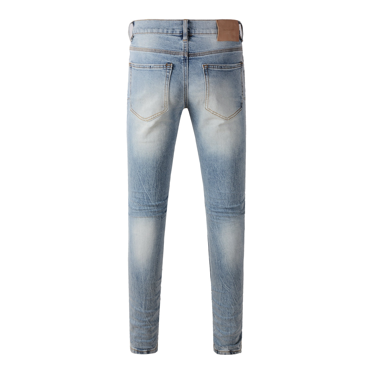 Men Streetwear Jeans Light Blue Ripped Graffiti Print Distressed Skinny 9101