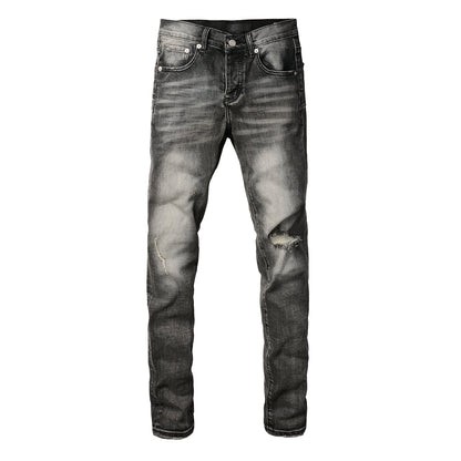 Men Classic Streetwear Jeans Distressed Grey Ripped Skinny Fit 9103