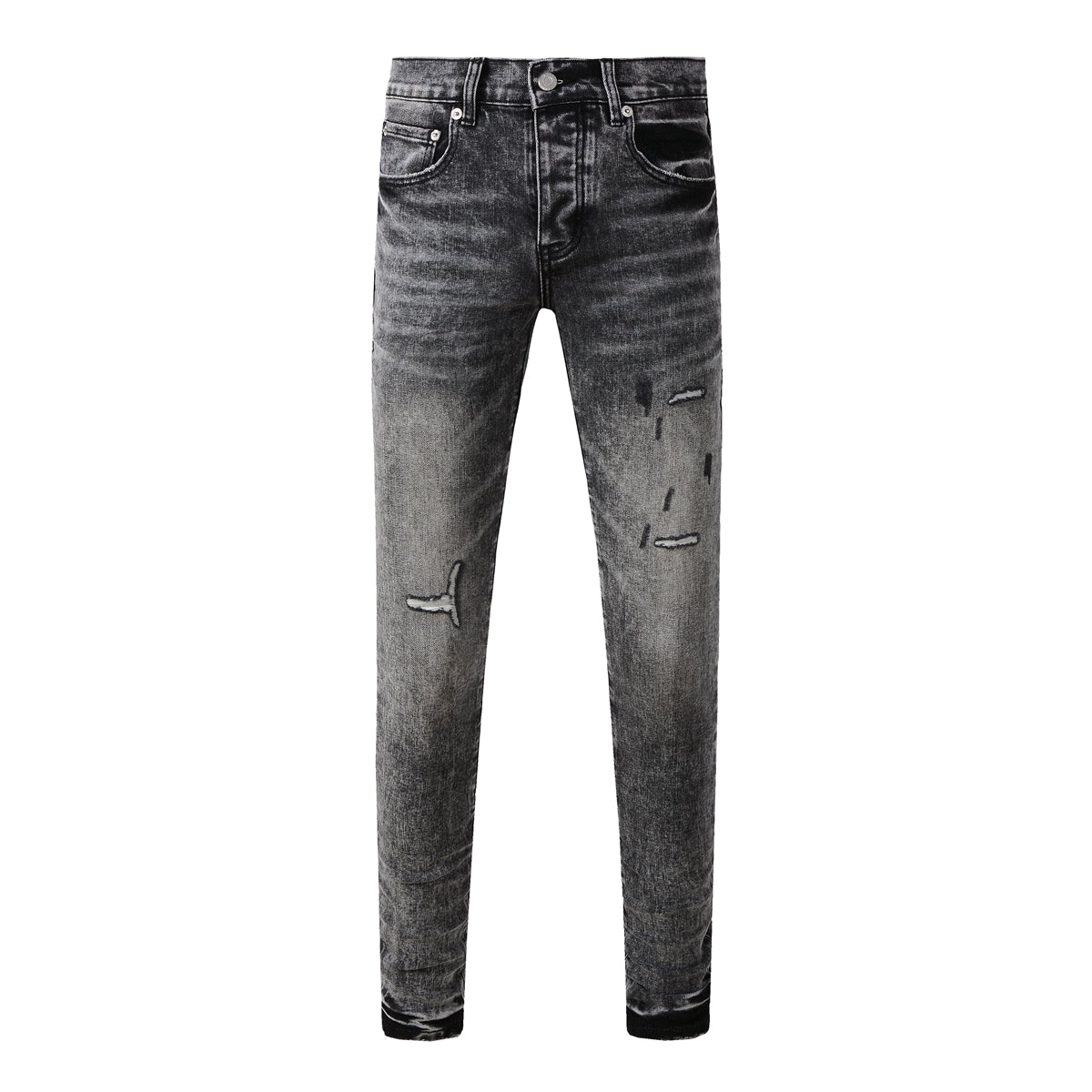 Men Distressed Grey Washed Skinny Jeans Ripped Scratch Style 9105