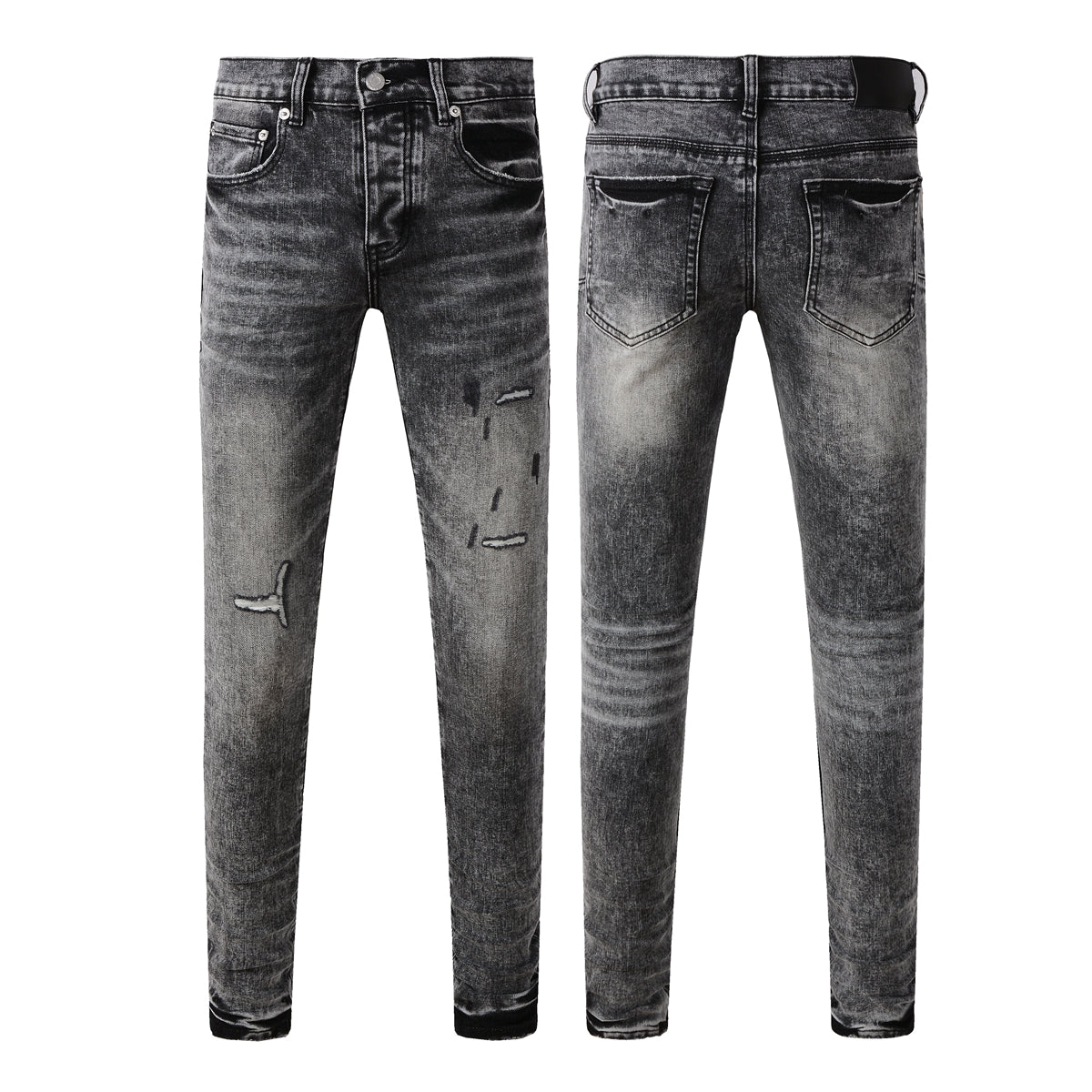 Men Distressed Grey Washed Skinny Jeans Ripped Scratch Style 9105