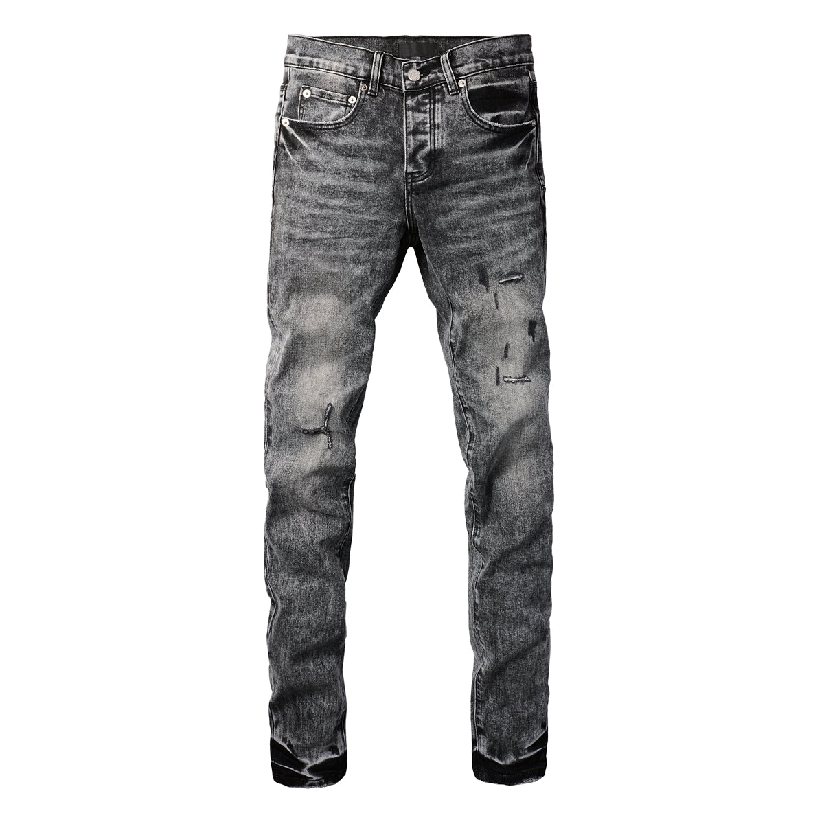 Men Distressed Grey Washed Skinny Jeans Ripped Scratch Style 9105