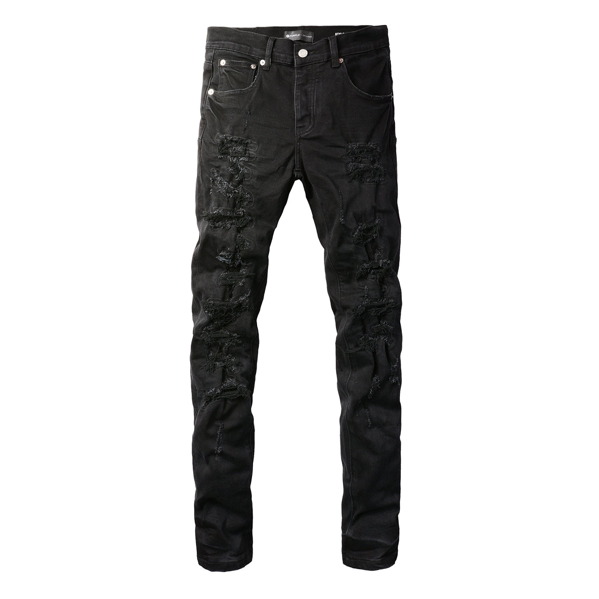 Men Distressed Black Skinny Jeans with Heavy Ripped Design and Grunge Streetwear Vibe 9108