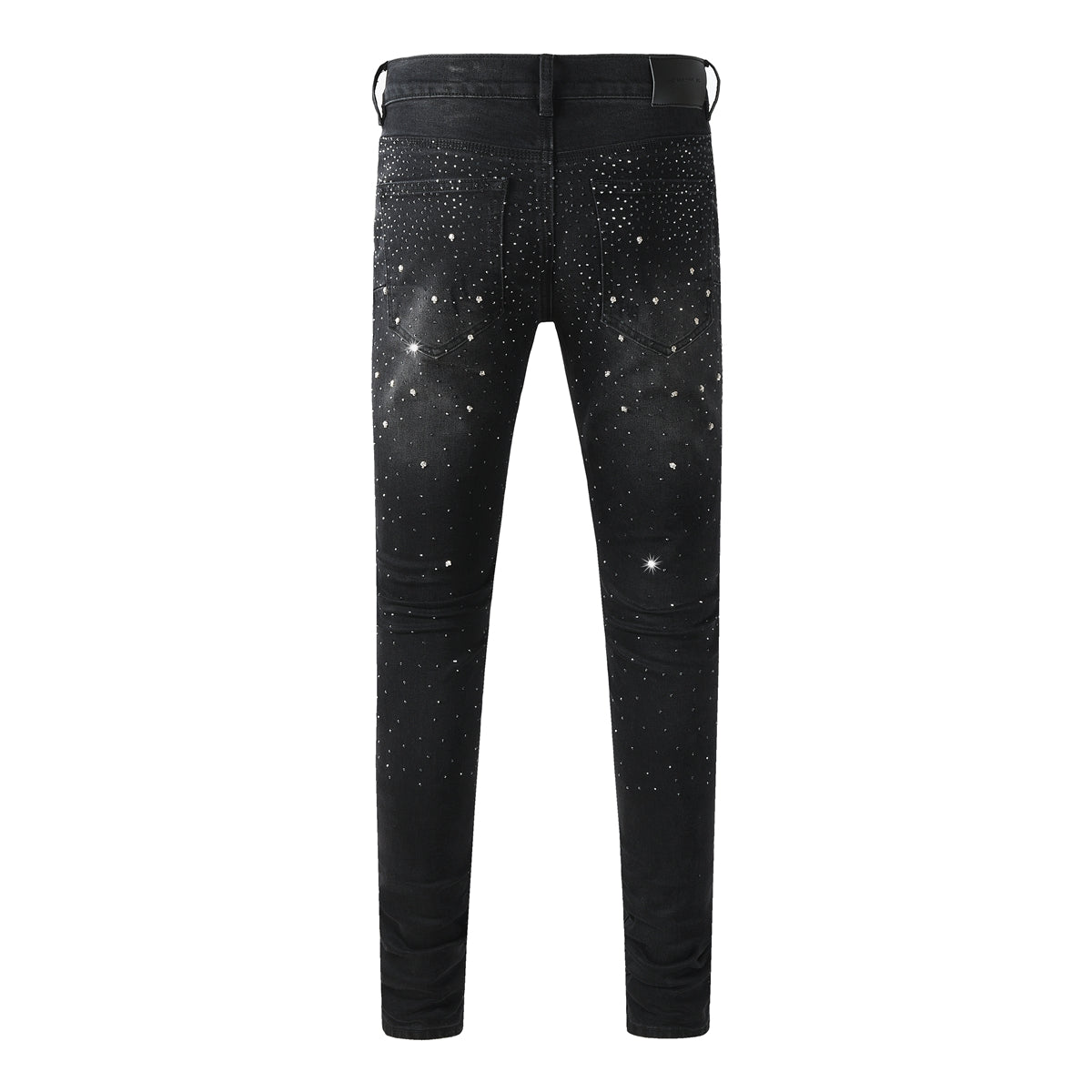 Mens Black Skinny Jeans with Gradient Rhinestone Embellishment Sparkling Night Sky Inspired Denim 9130