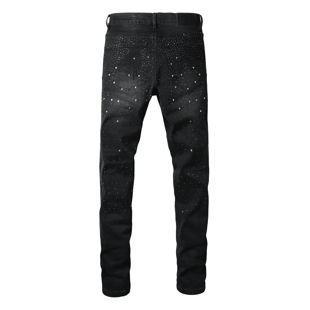 Mens Black Skinny Jeans with Gradient Rhinestone Embellishment Sparkling Night Sky Inspired Denim 9130