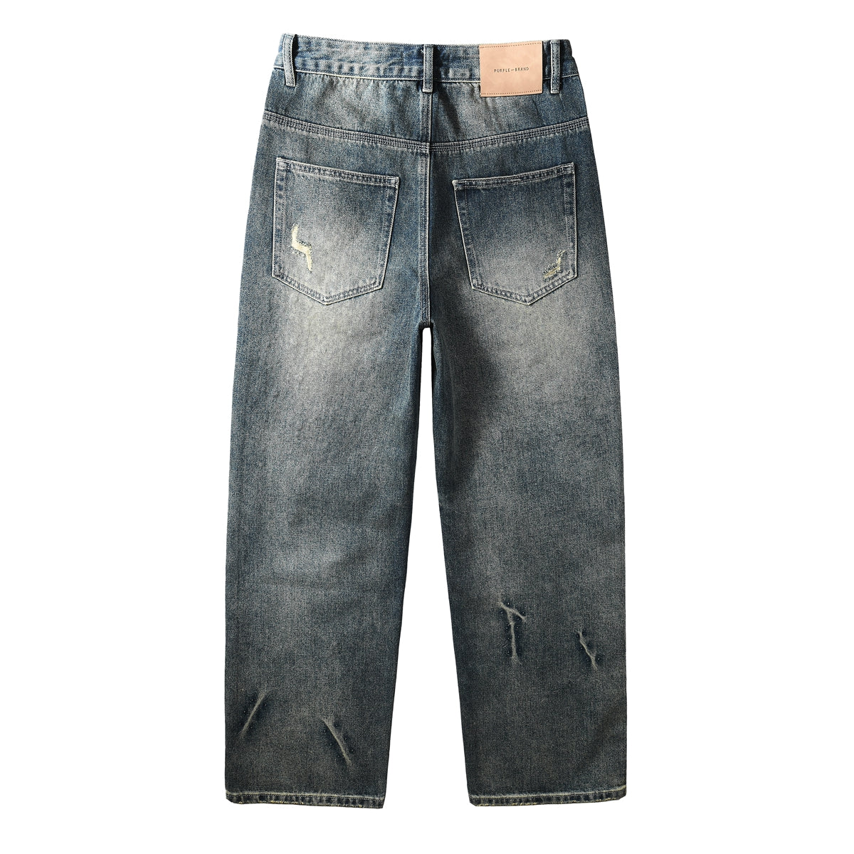 Mens Designer Washed Blue Jeans Loose Fit with Crystal Embellishment and Edgy Ripped Look 9131