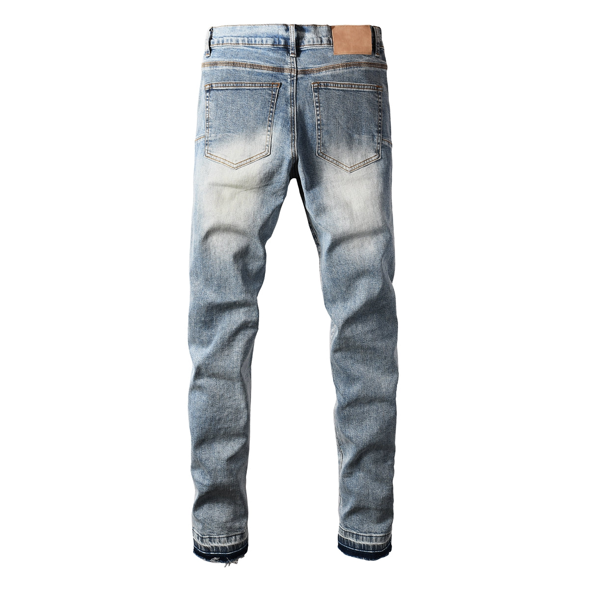 Mens Light Blue Skinny Jeans with Crystal Cross Design and Allover Rhinestone Embellishment 9132