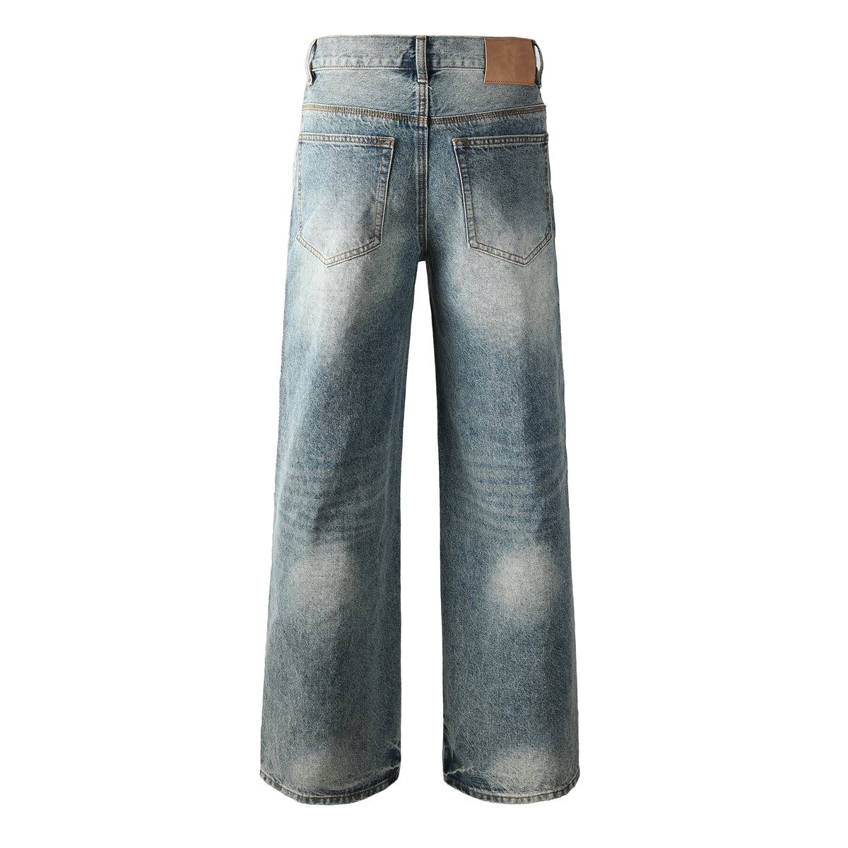 Mens Vintage Washed Wide Leg Jeans with Crystal Firework Pattern and Allover Rhinestone Accents 9133