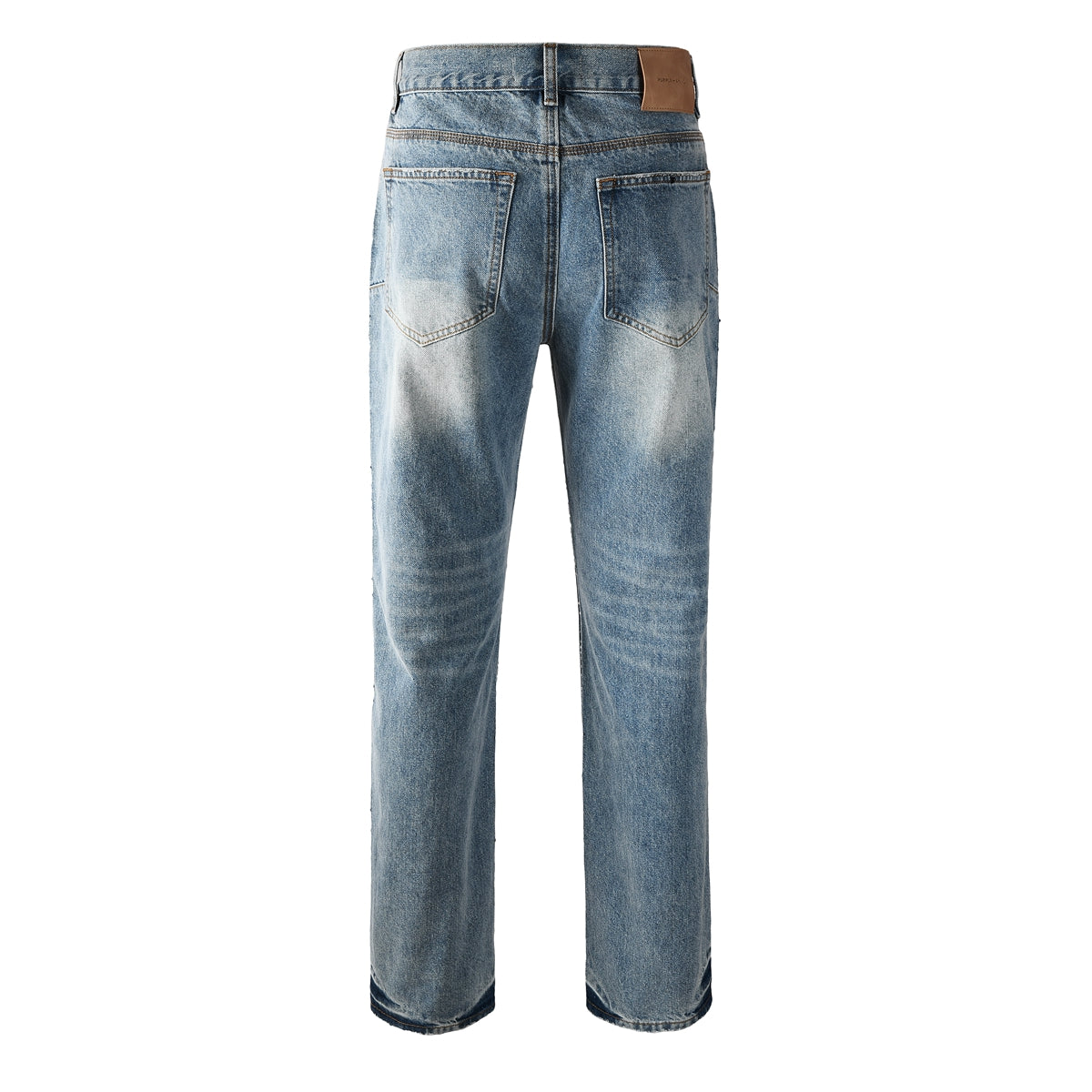 Rhinestone Decor Light Blue Denim Jeans Men Straight Leg Stylish Pants 9137