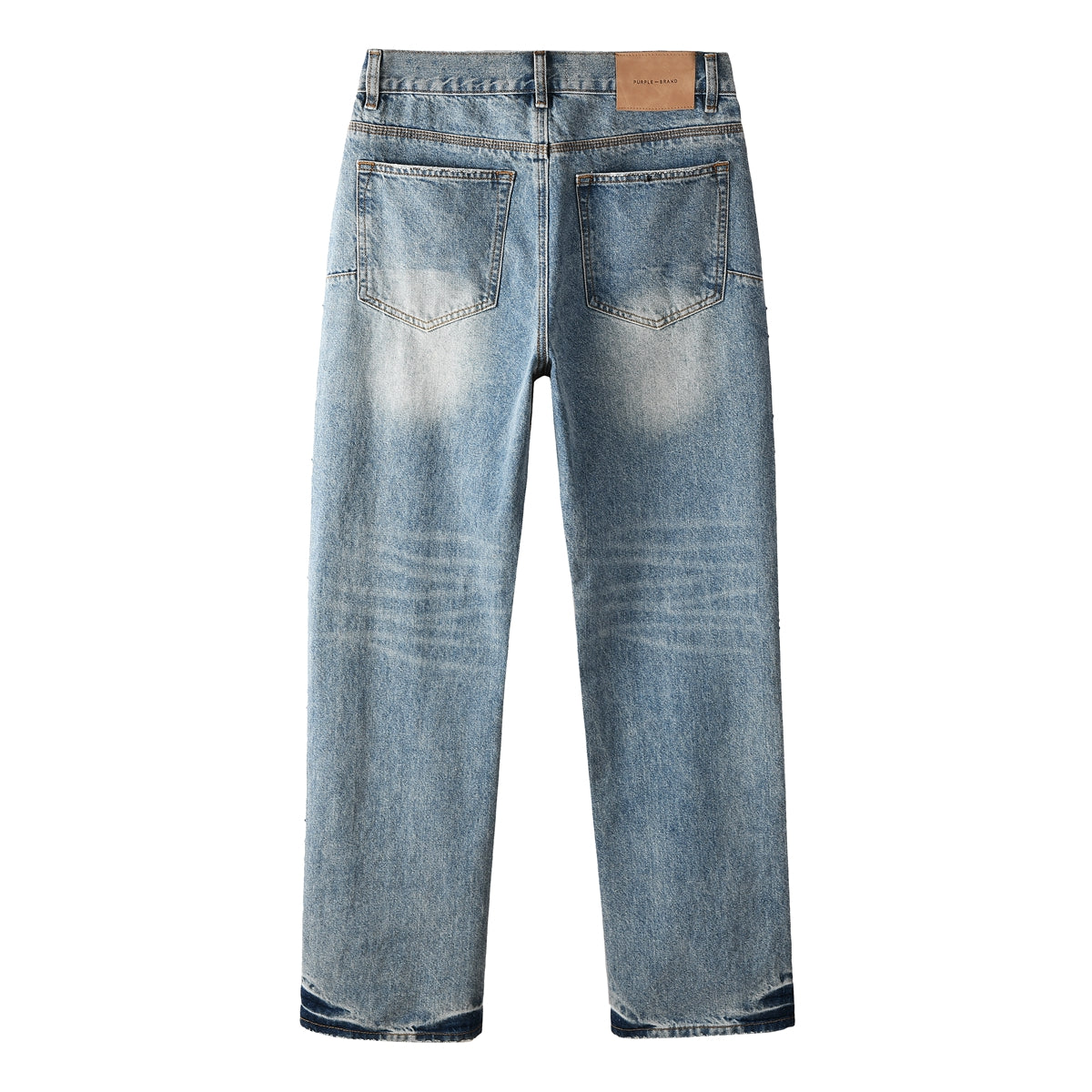 Rhinestone Decor Light Blue Denim Jeans Men Straight Leg Stylish Pants 9137