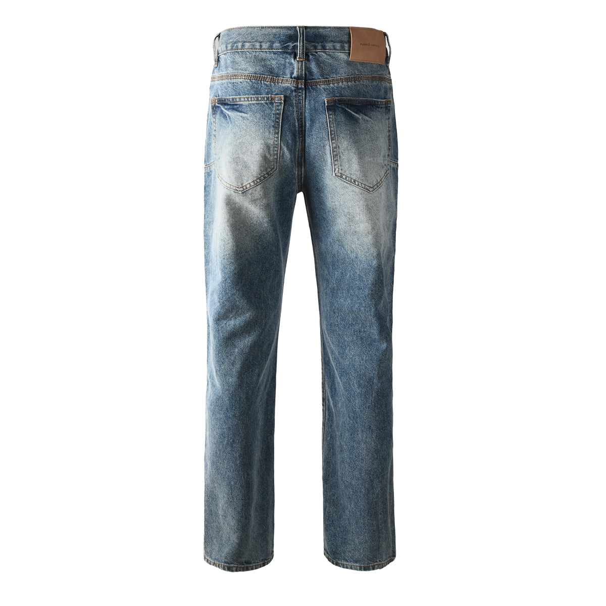 Stylish Blue Denim Jeans Men Straight Leg Pants with Sunburst Embroidery 9138