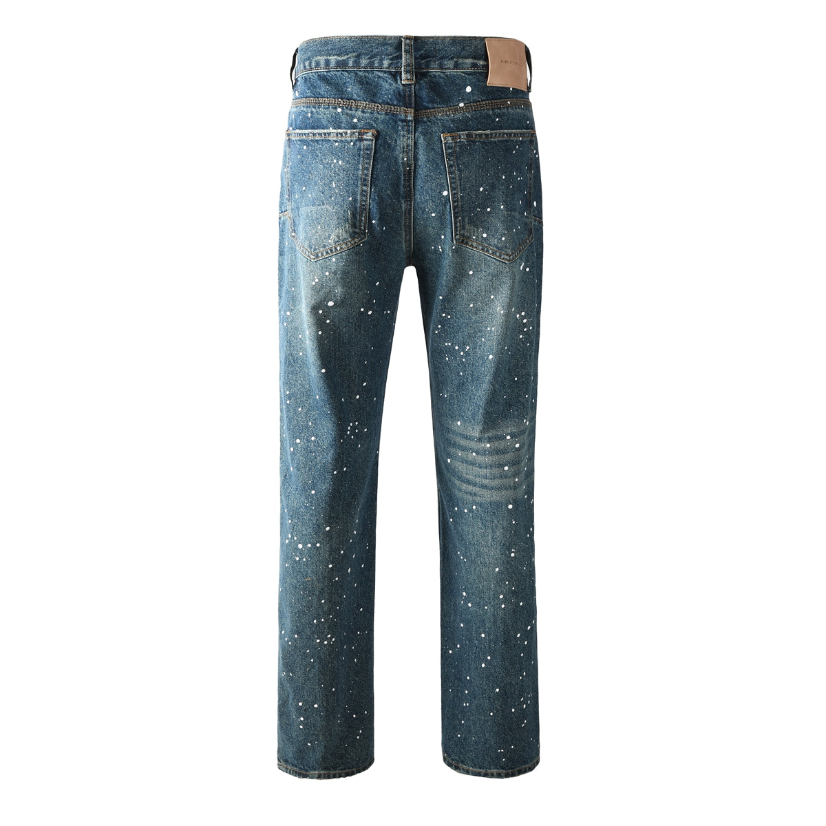 Casual Dark Blue Jeans Men Vintage Straight Denim Pants with Paint Detail 9139