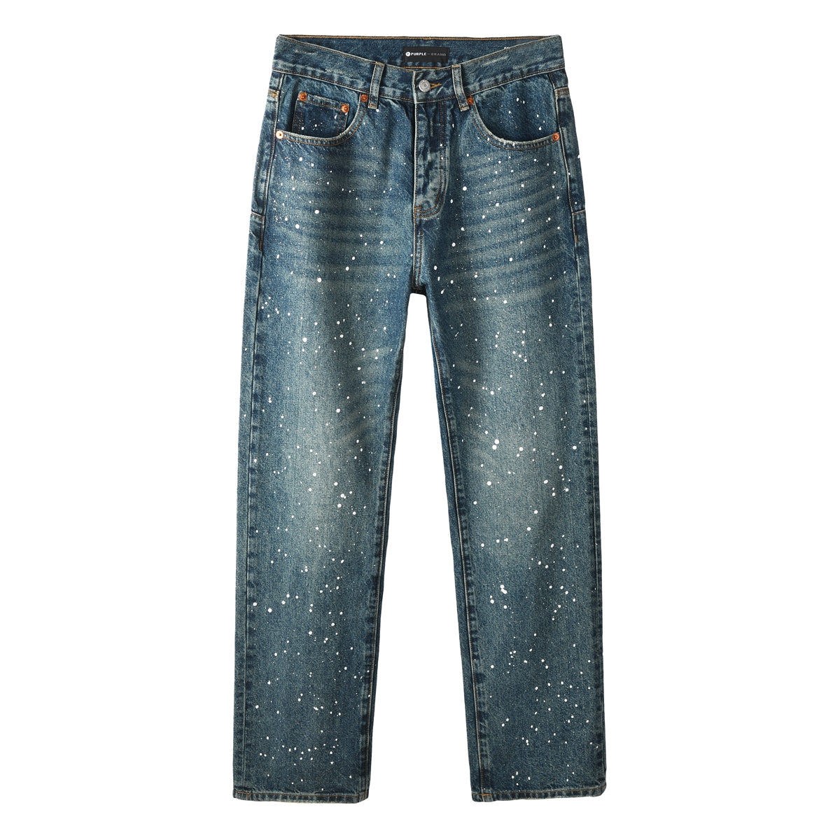 Casual Dark Blue Jeans Men Vintage Straight Denim Pants with Paint Detail 9139
