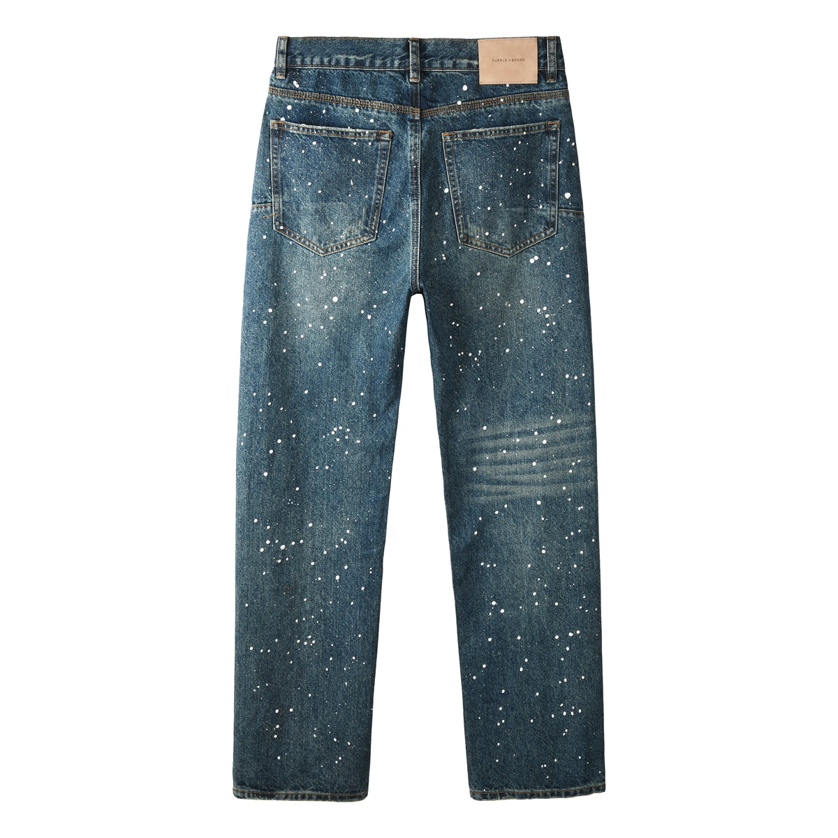 Casual Dark Blue Jeans Men Vintage Straight Denim Pants with Paint Detail 9139