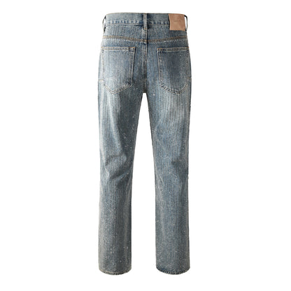 Chic Rhinestone Straight Leg Jeans – Classic High Waist Blue Denim 9140