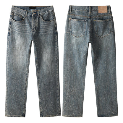 Chic Rhinestone Straight Leg Jeans – Classic High Waist Blue Denim 9140