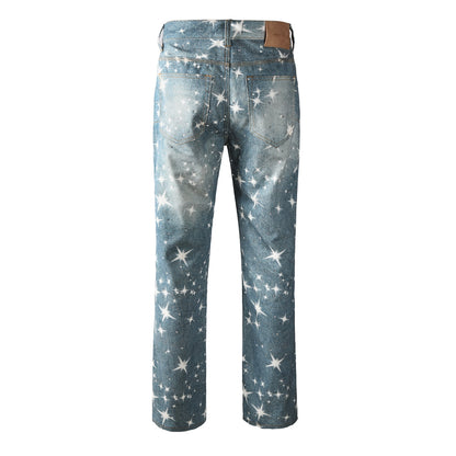 Fashion Starry Sky Jeans – Women's High Waist Casual Blue Denim Pants 9141