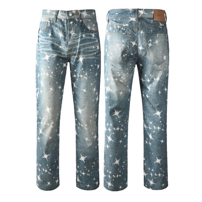Fashion Starry Sky Jeans – Women's High Waist Casual Blue Denim Pants 9141