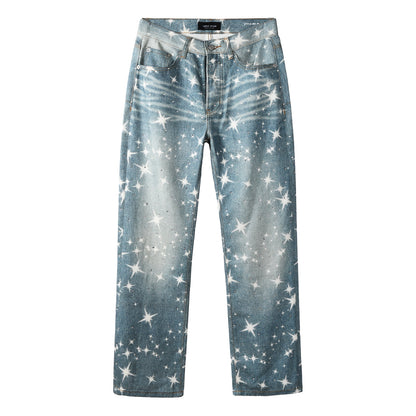 Fashion Starry Sky Jeans – Women's High Waist Casual Blue Denim Pants 9141