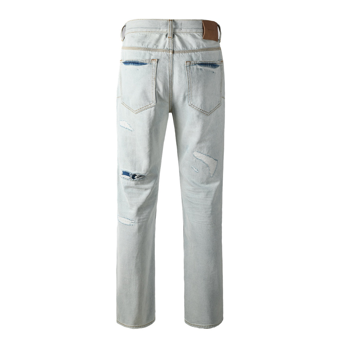 Trendy Distressed Denim Pants – Casual High Rise Light Blue Straight Jeans 9142