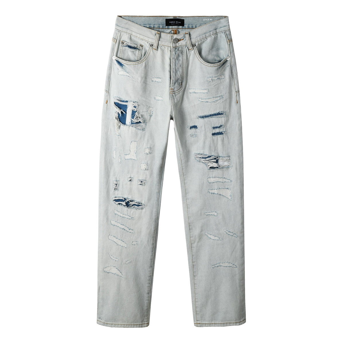 Trendy Distressed Denim Pants – Casual High Rise Light Blue Straight Jeans 9142