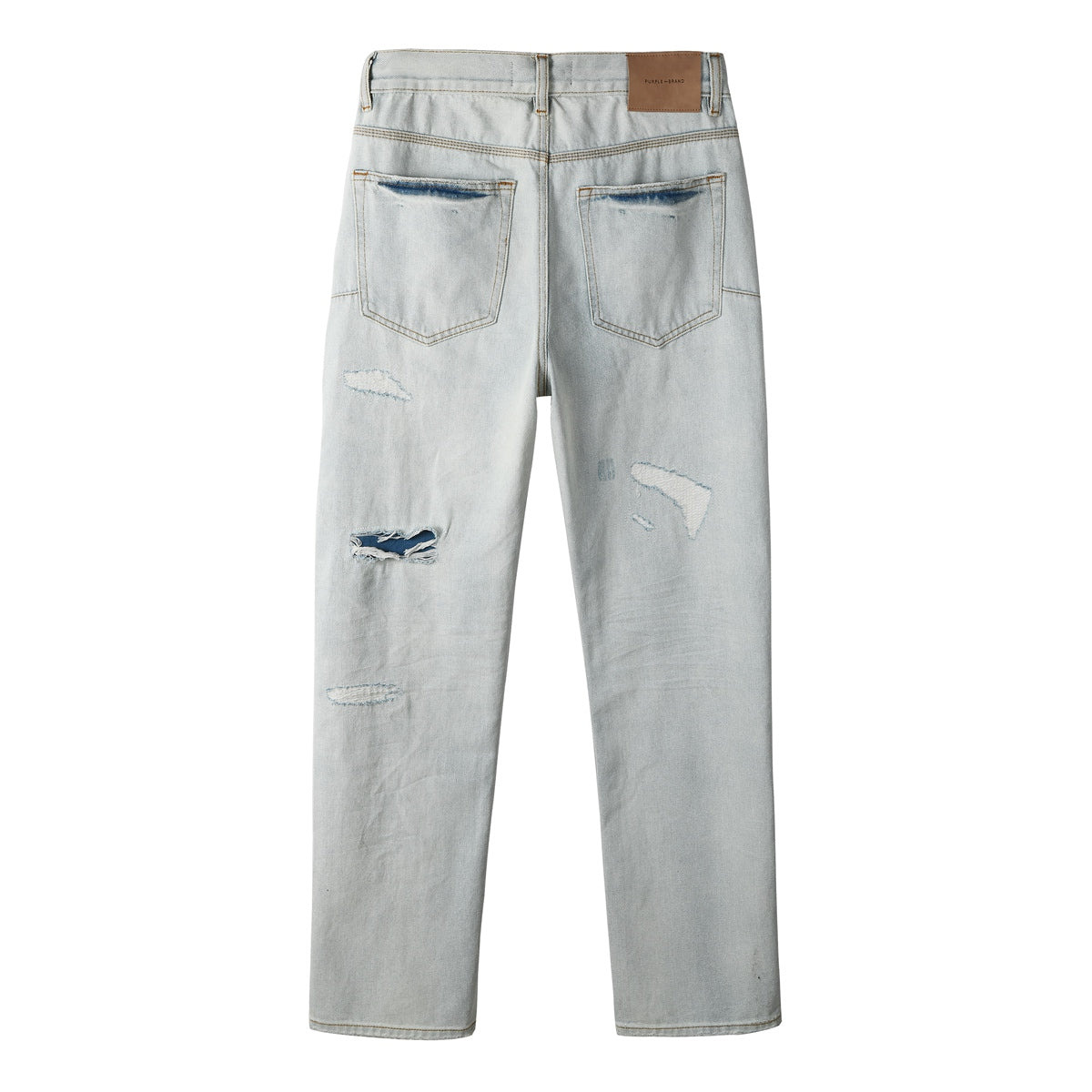 Trendy Distressed Denim Pants – Casual High Rise Light Blue Straight Jeans 9142