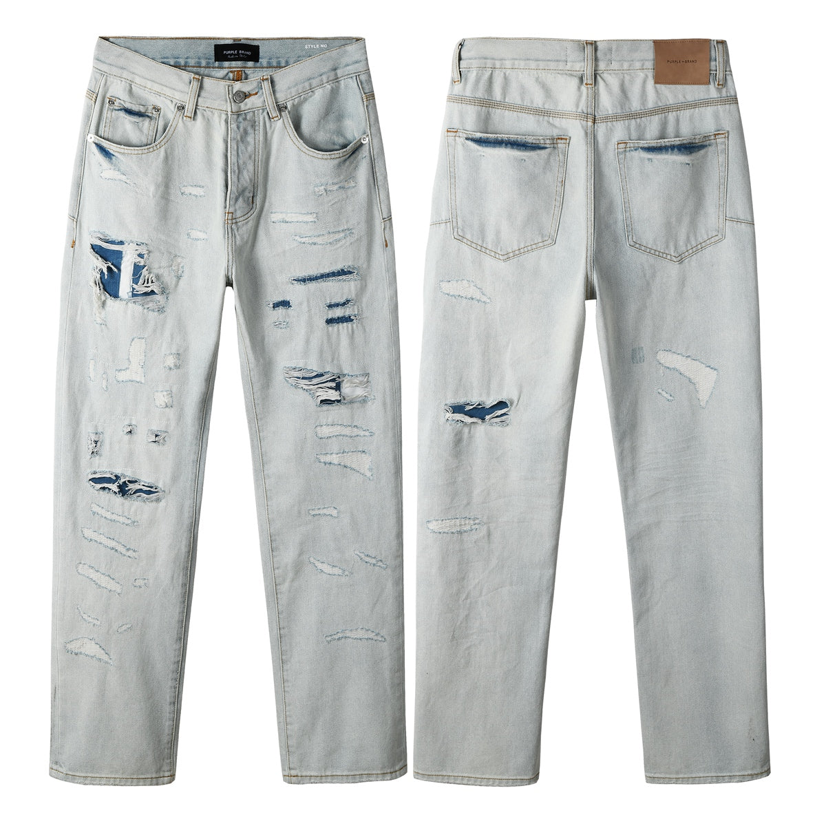 Trendy Distressed Denim Pants – Casual High Rise Light Blue Straight Jeans 9142