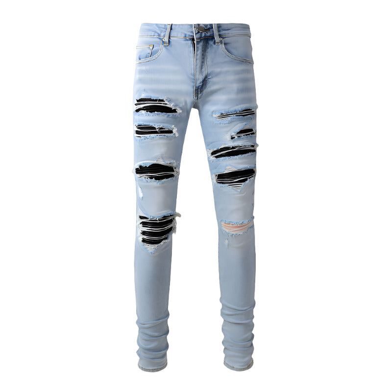 1307 Skinny Biker Jeans for Men Denim High  Quality Slim Fit Straight Leg Trousers