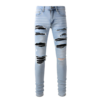 1307 Skinny Biker Jeans for Men Denim High  Quality Slim Fit Straight Leg Trousers