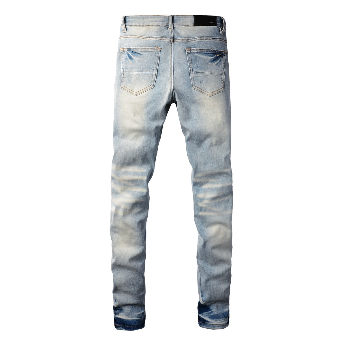 Mens Punk Slim Stretch Distressed Jeans With Ripped Knee Patch Blue Pants 6848